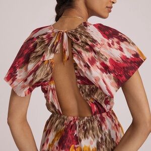 Anthropologie LOVE THE LABEL Chic Open-Back Blouse in Red and Brown